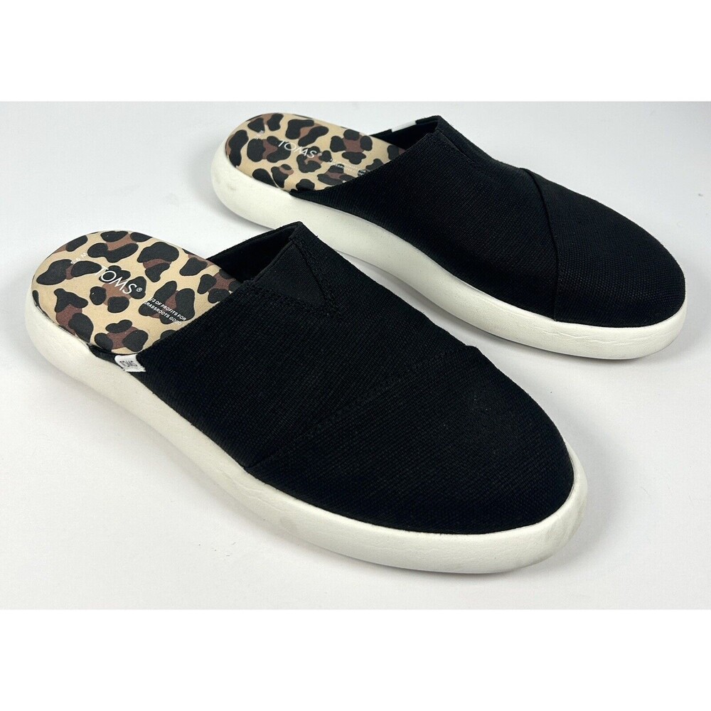 Toms Shoes Womens 9.5 Alpargata Mallow Mules Black Canvas Round Toe Comfort